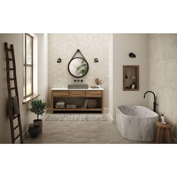 Hexagon Ivory Matte 8.5 in. x 10 in. Stone Look Porcelain Floor and Wall Tile (12.49 sq. ft./Case)