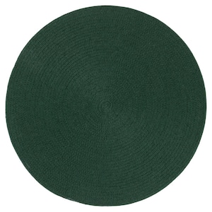 Braided Dark Green Doormat 3 ft. x 3 ft. Abstract Round Area Rug