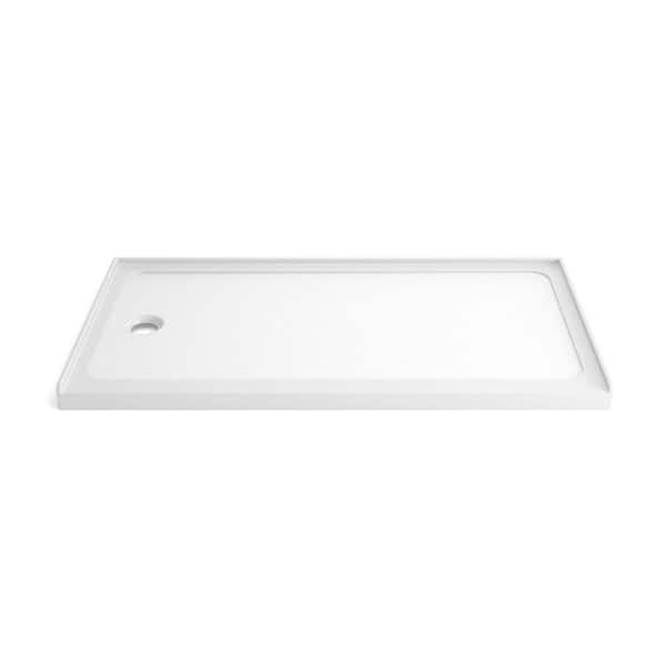 32 in. L x 60 in. W Alcove Single Threshold Shower Pan Base with Left Drain in Gloss White Acrylic