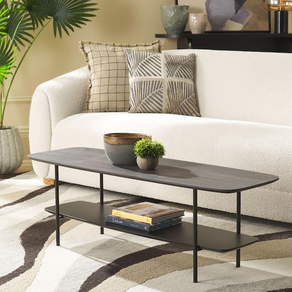 Kayleigh 47.3 in. Dark Gray Oak/Matte Black Rectangle Wood Coffee Table
