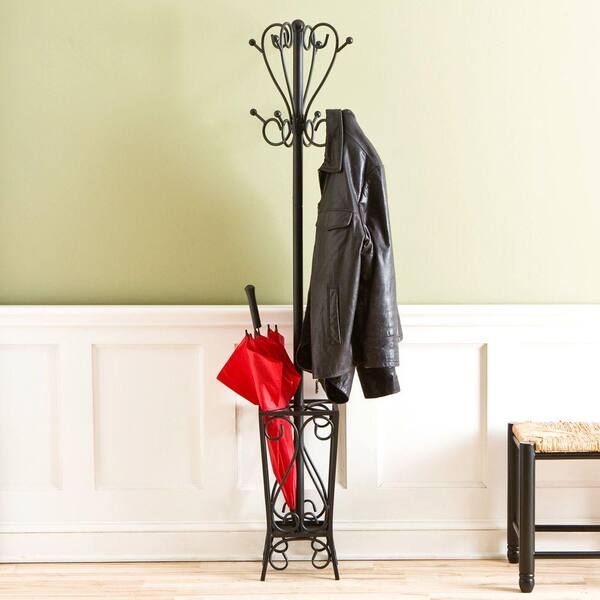 Unbranded - 8-Hook Scrolled Metal Coat Rack with Umbrella Storage in Black