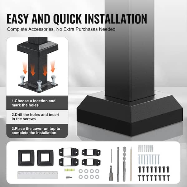 VEVOR Handrails for Outdoor Steps 2-3 Step Stair Hand Rail Indoor Railing Kit Railings for Steps Black 35.6 in. H x 3.3 in. W