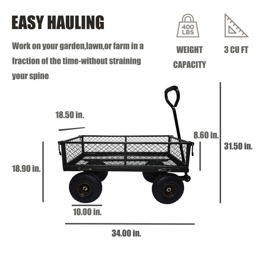 Heavy-Duty Black Steel Mesh Garden Utility Wagon with Removable Sides