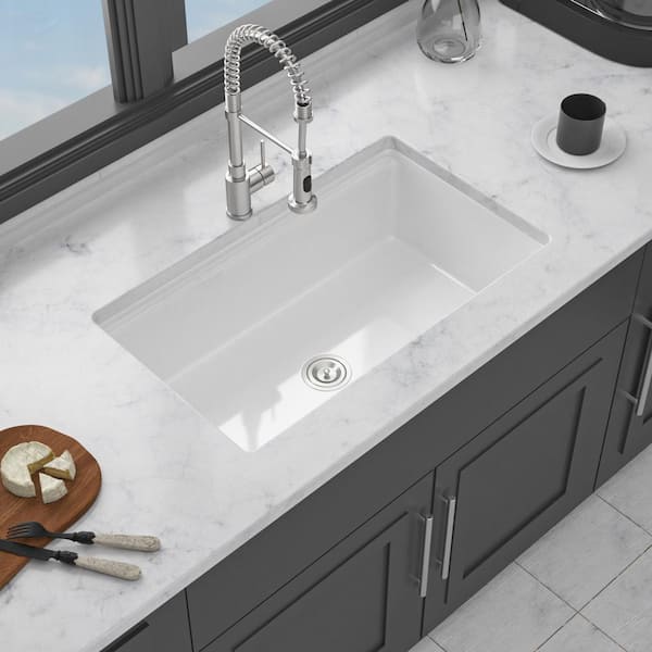 YSQCAR 33 in. Undermount Singel Bowl 16 Gauge White Ceramic