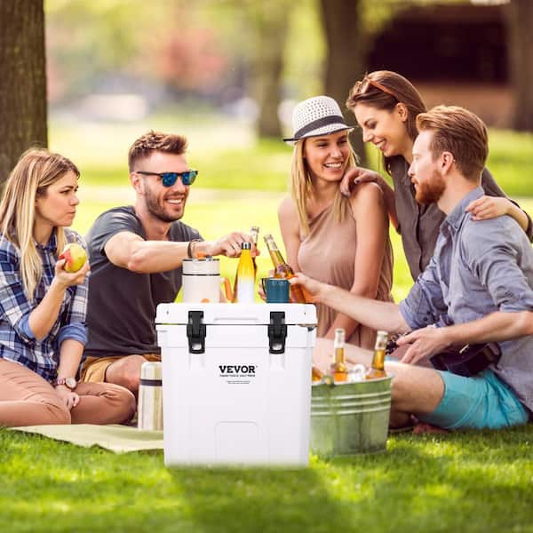 VEVOR Insulated Portable Cooler 45 qt. Holds 45 Cans, Ice Retention Hard Cooler with Heavy-Duty Handle, Ice Chest Lunch Box, White