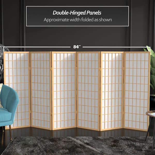 4 ft. Short Window Pane Shoji Screen - Natural - 6 Panels