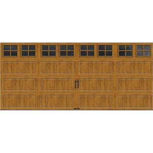 Gallery Steel Long Panel 16 ft x 7 ft Insulated 6.5 R-Value Wood Look Medium Garage Door with SQ22 Windows