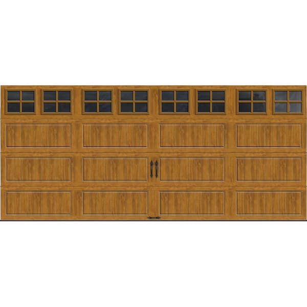 Clopay Gallery Steel Long Panel 16 ft x 7 ft Insulated 6.5 R-Value Wood Look Medium Garage Door with SQ22 Windows