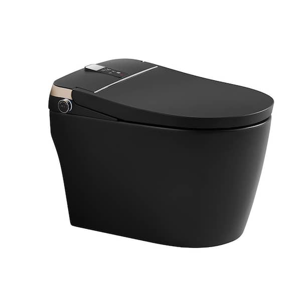 AD Elongated Smart Bidet Toilet 1.28 GPF in Matte Black with Auto Open/Close, Auto Flush, Heated Seat and Foot Sensor
