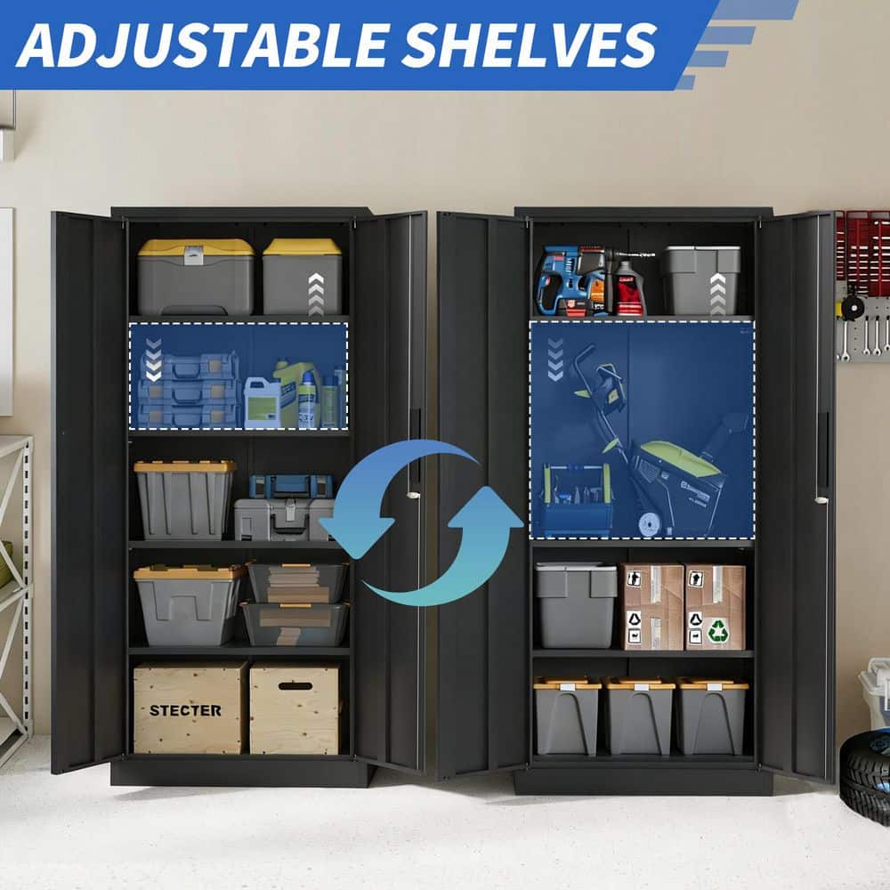 Tall storage cabinet with adjustable shelves and bins.
