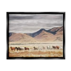 Wild Horses Roaming Across Western Landscape by PH Burchett Floater Frame Animal Wall Art Print 25 in. x 31 in.