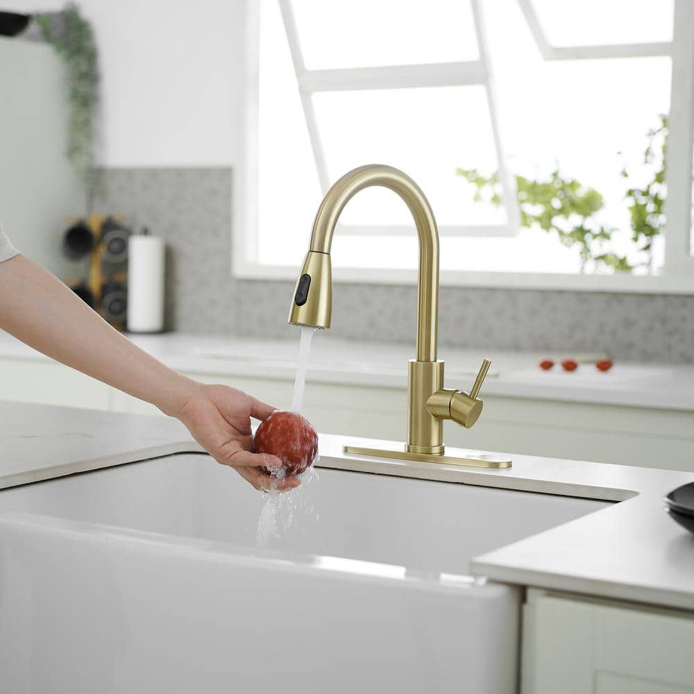 Brushed Gold Single Handle Pull Down Kitchen Faucet