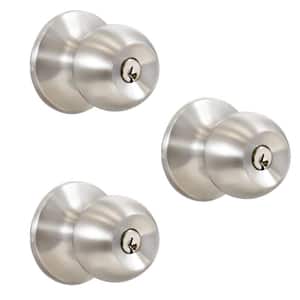 Stainless Steel Entry Door Knob with 6 KW1 Keys (3-Pack, Keyed Alike)