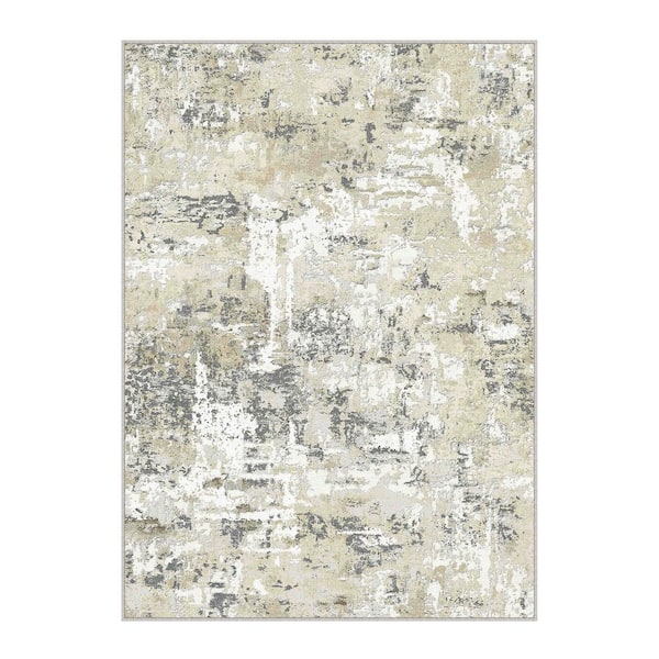 Polaris Beige 9 ft. x 12 ft. Washable Modern Abstract Area Rug