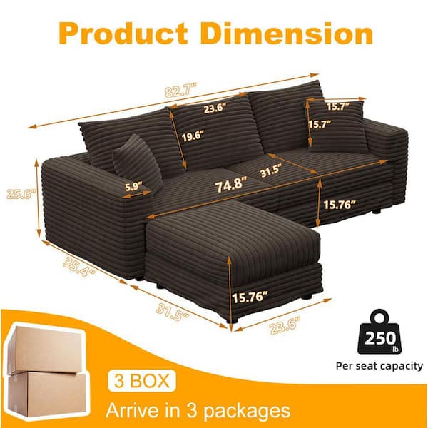 Harper & Bright Designs 82.7 in. Modern Corduroy Modular Sofa