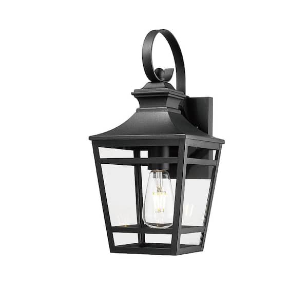 Jushua 16.5 in. Waterproof Matte Black Outdoor Hardwired Wall Lantern Sconce with Clear Glass, No Bulbs Included (1-Pack)