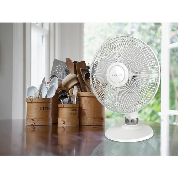 Lasko 12 in. Oscillating 3-Speed White Performance Table Fan