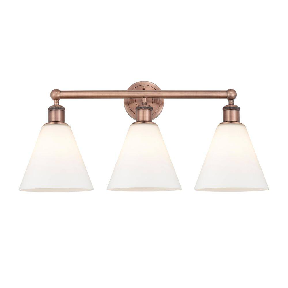 Berkshire 26 in. 3-Light Antique Copper Vanity Light with Glass Shade price history on PriceWatchPro