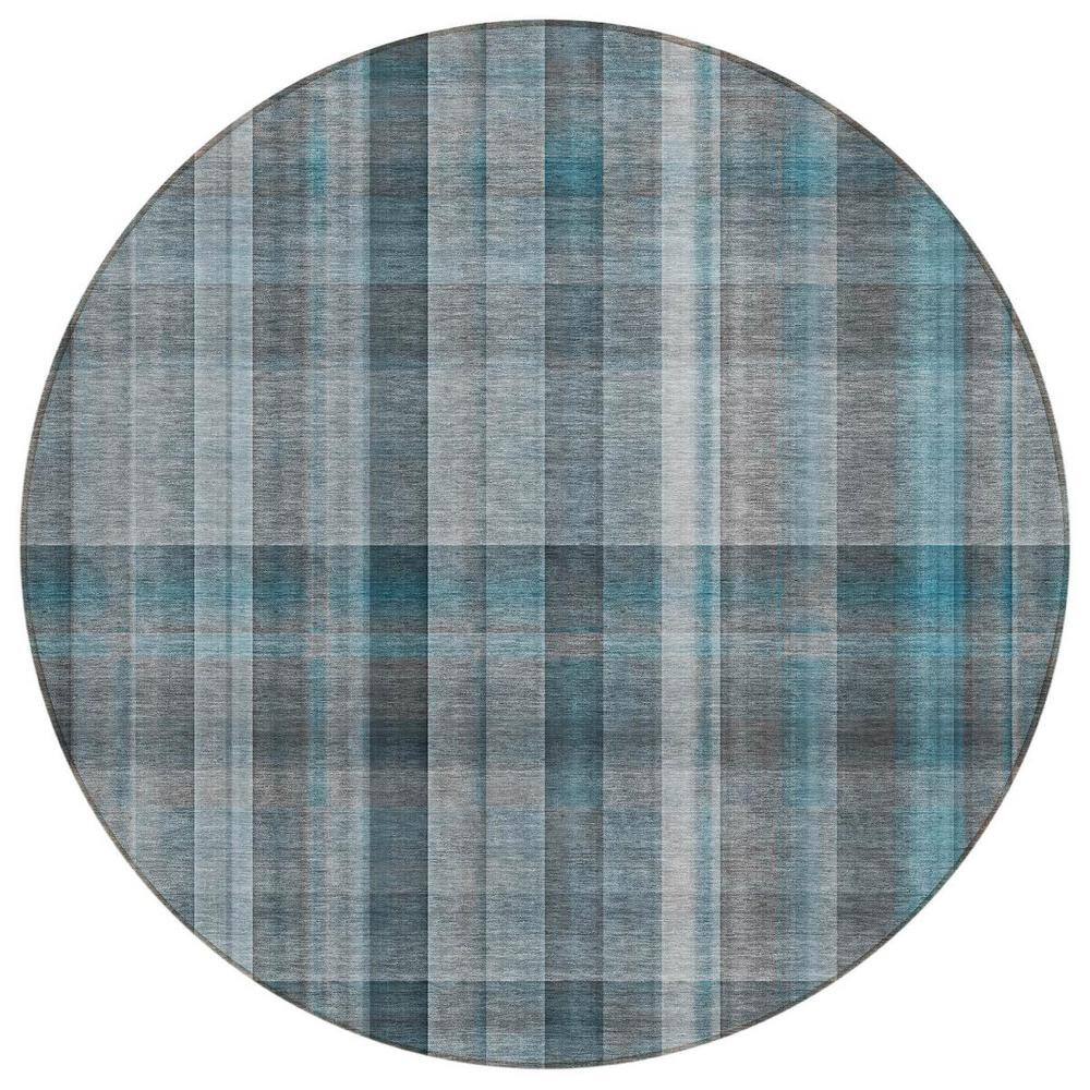 Teal 8 ft. Round Woven Plaid Polyester Round Indoor/Outdoor Area Rug price history on PriceWatchPro