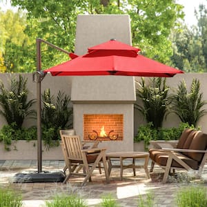 2pc Vries 8 ft. Steel Cantilever Crank Tilt And 360 Square Patio Umbrella in Red With Base