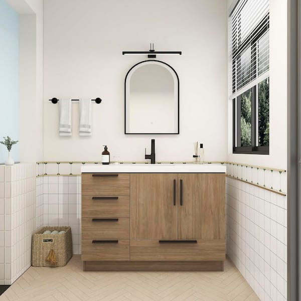 Carla 47 in. W x 20 in. D x 35 in. H Single Sink Freestanding Bath Vanity in Dark French Oak with White Acrylic Top