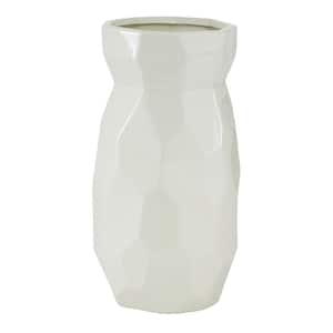 12 in. White Geometric Ceramic Decorative Vase