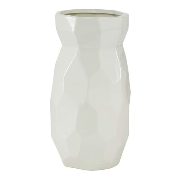CosmoLiving by Cosmopolitan 12 in. White Geometric Ceramic Decorative Vase