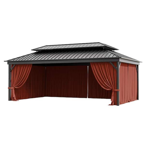 12 ft. x 20 ft. Universal Outdoor Privacy Curtains, Gazebo Replacement with Zipper Terra Red (4-Side Curtain Only)