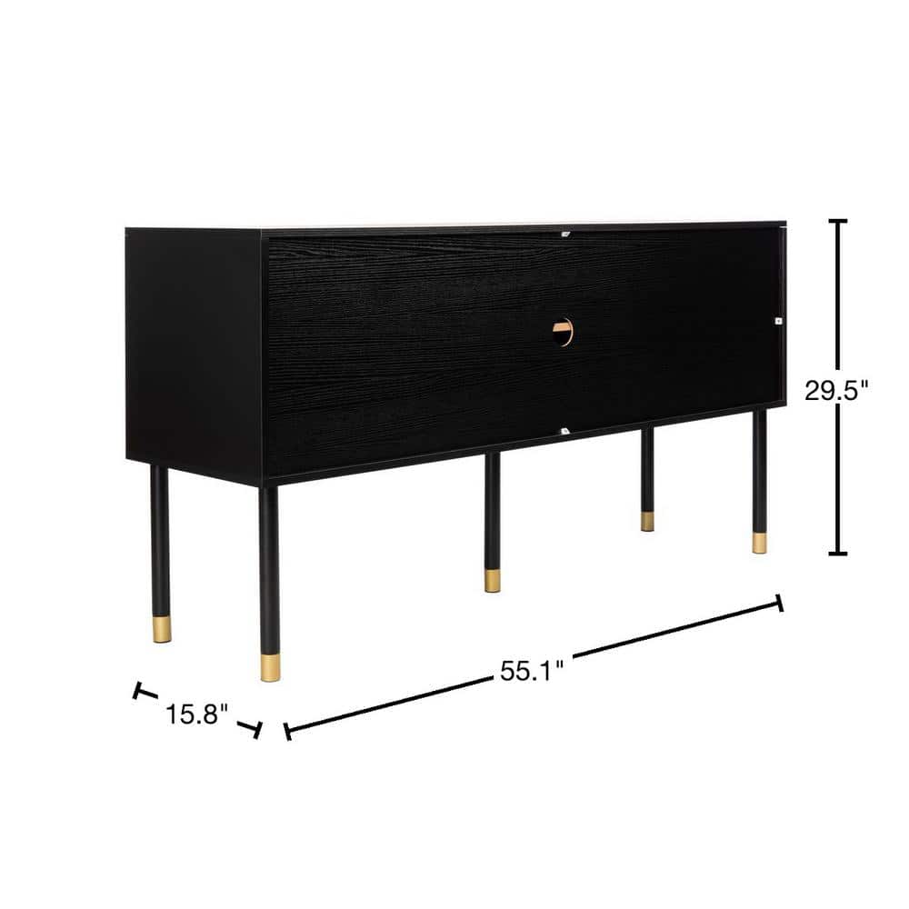 Retro Flair Black and White Media Console with Brass Caps, 55"