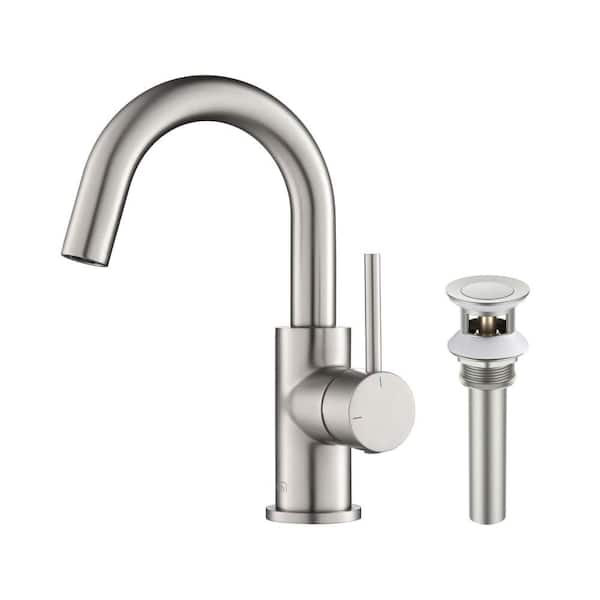 Single Hole Circular Single Handle High-Arc Bathroom Sink Faucet in Brushed Nickel