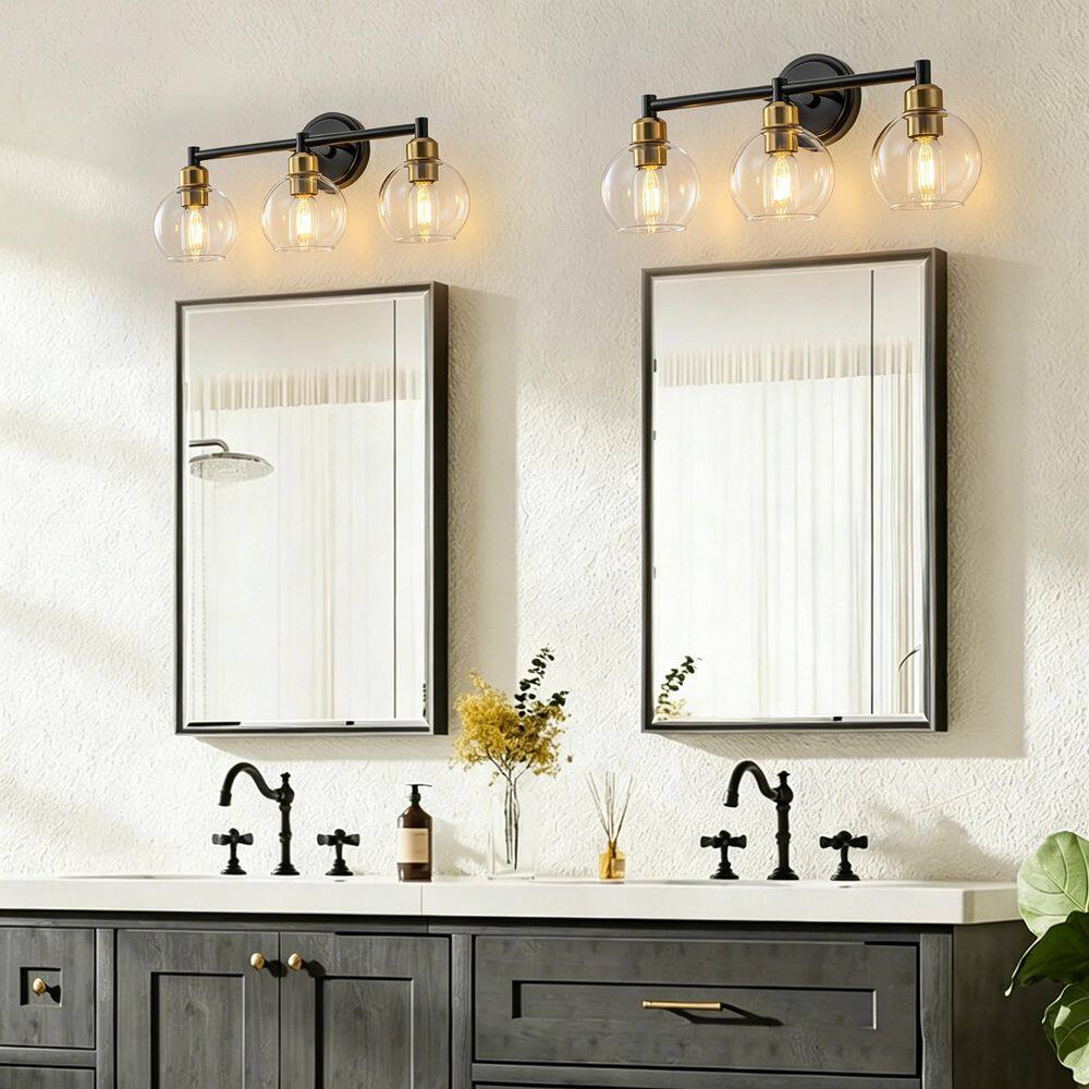 19 in.3-Light Black and Gold Vanity Light with Clear Globe Glass Shades,Modern Wall Sconce for Bathroom Mirror Lighting price history on PriceWatchPro