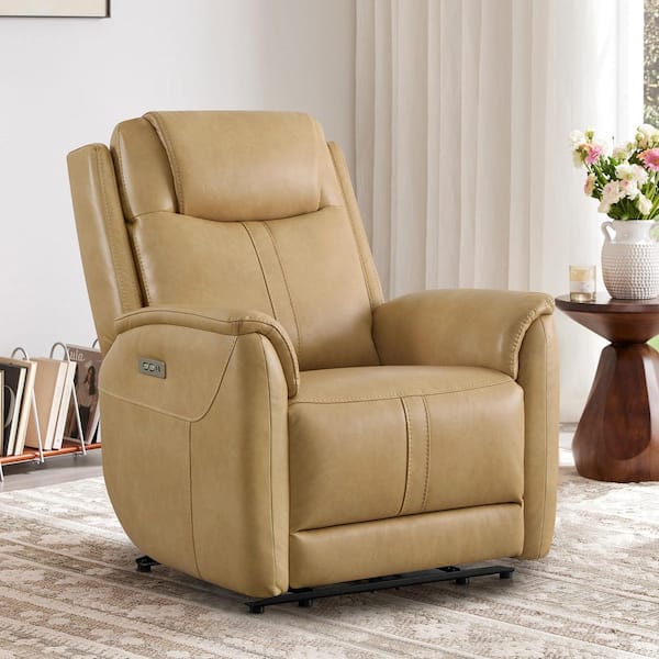 Zeke Tan Faux Leather Zero Gravity Power Recliner with USB and Type-C Charging Ports, Metal Frame for Living Room