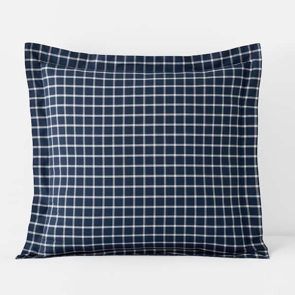 The Company Store Company Cotton Windowpane Yard-Dyed White/Navy Cotton Percale Euro Sham