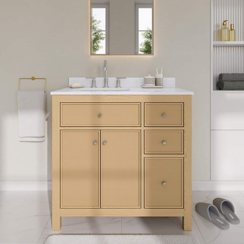 Pendry 36 in. Single Freestanding Tanned Oak Bath Vanity with White Cultured Marble Top Assembled price history on PriceWatchPro