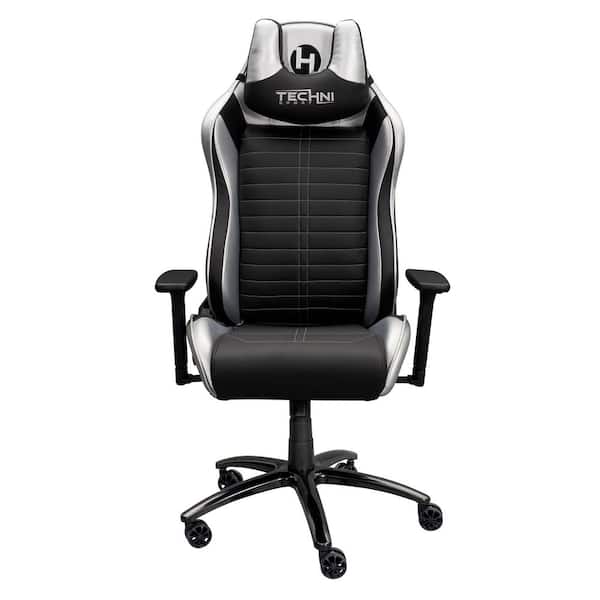 Topcraft Ergonomic Racing Style Gaming Chair, Silver - Silver/Black