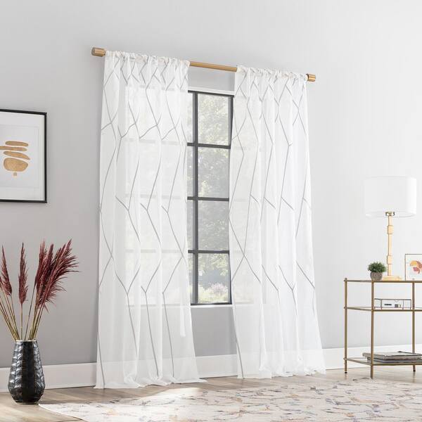 Abstract Geometric Embroidery Light Filtering Rod Pocket Curtain