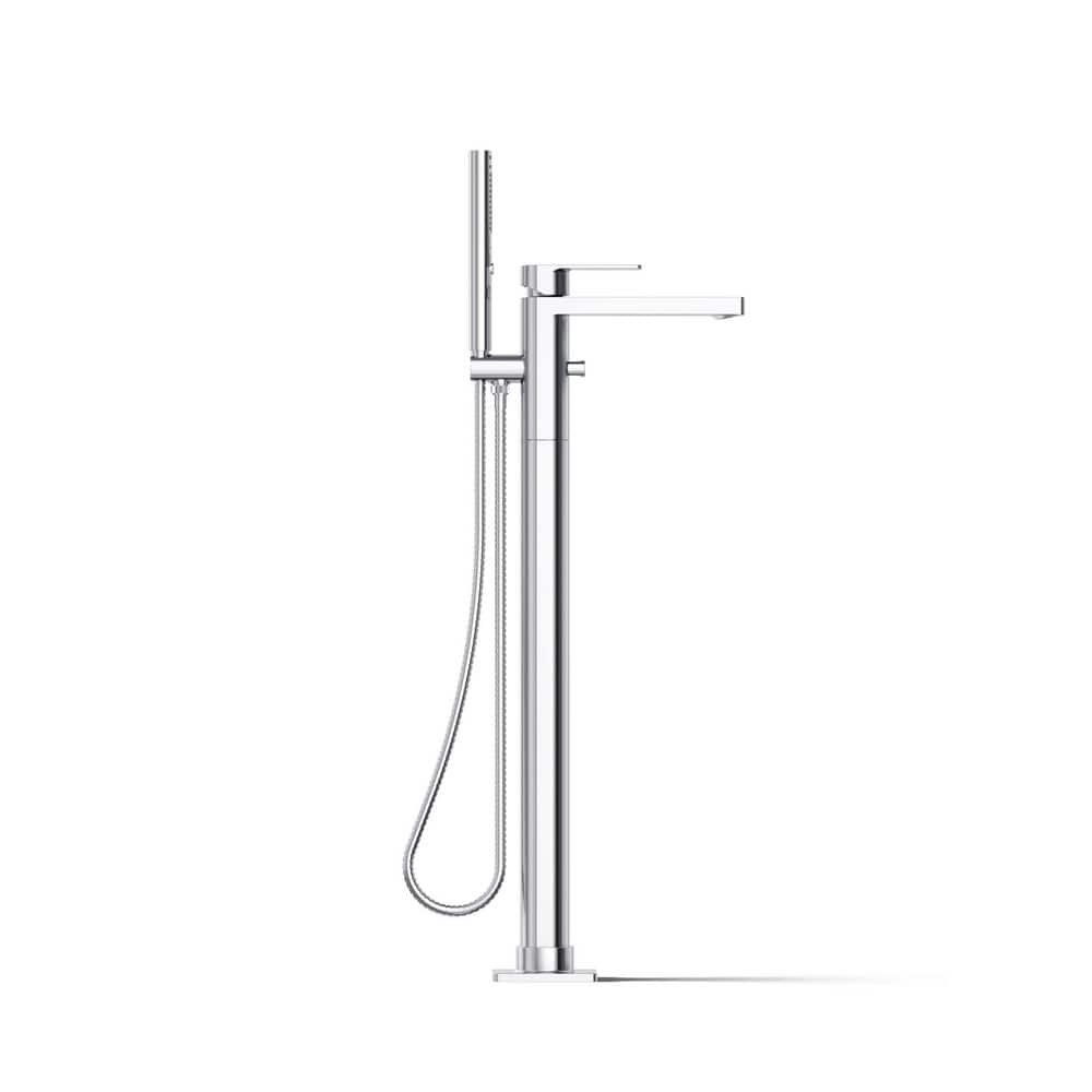 Polished Chrome Floor-Mount Bath Filler with Handshower