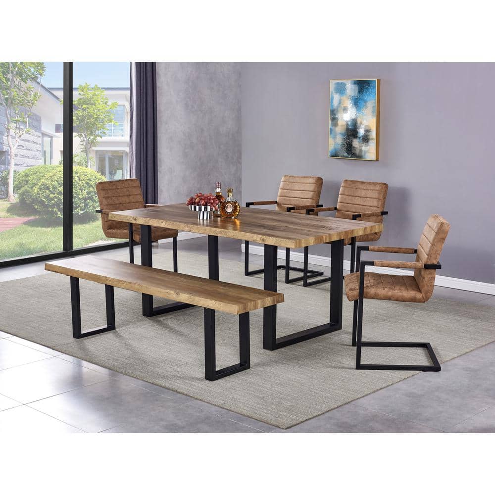 Bazely Industrial Reclaimed Oak Wood Dining Table with Black Base