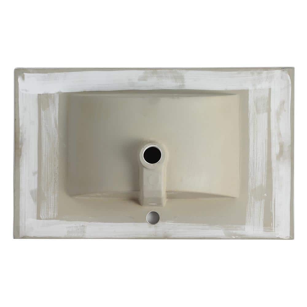 Glossy White Rectangular Ceramic Bathroom Sink Basin, 30 Inch