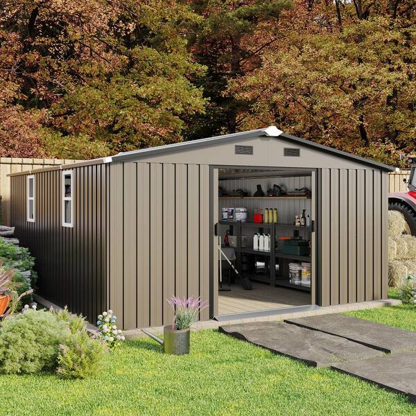 10 ft. W x 12 ft. D Outdoor Metal Storage Shed with 2-Daylight Windows, Surface Protective Film, Brown (120 sq. ft. )