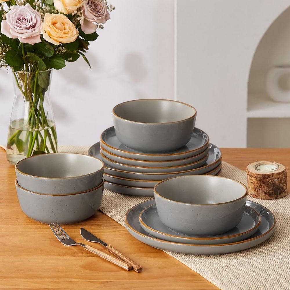 12-Piece Gray Stoneware Dinnerware Set - Thumbnail 4