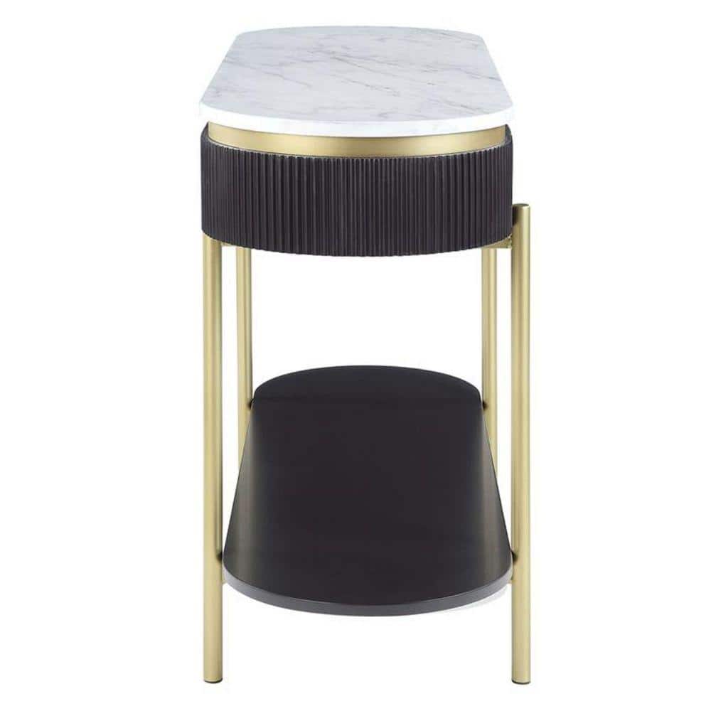 Ville 48 Inch White Faux Marble Top Console Table with Storage
