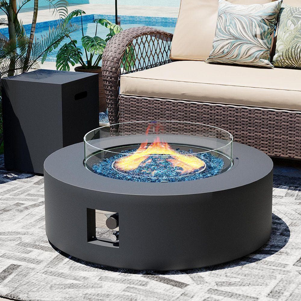 PATIO WATCHER 42 in. Round Iron Outdoor Fire Pit Table with Tank