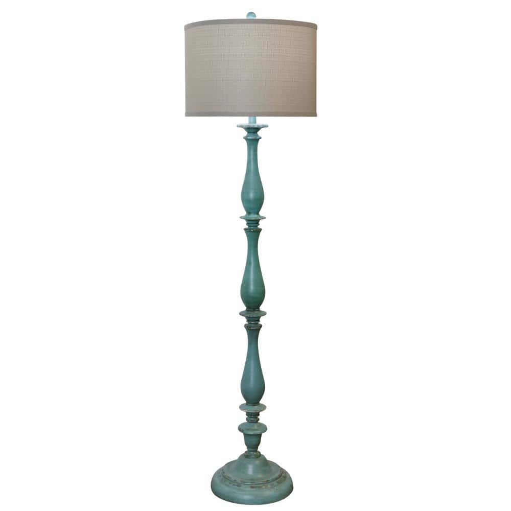 Elegant Distressed Blue Polyresin Floor Lamp with Taupe Shade
