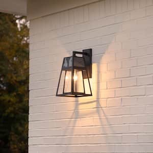 Aria 1-Light Black Modern Outdoor Solar Wall Sconce Lantern with Warm White Light Bulb Included for Garage and Patio