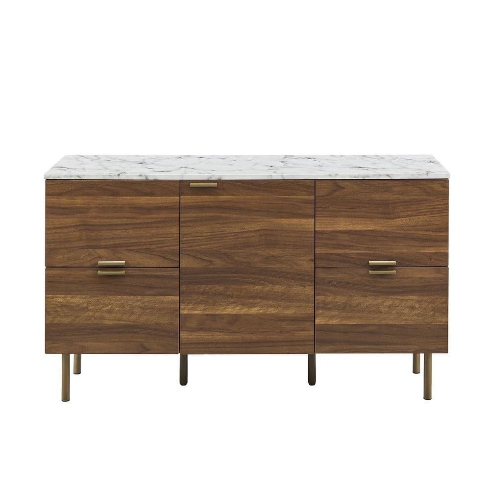 Walnut 48 in. Sideboard Buffet Console Storage Cabinet with 4 Drawers and 1