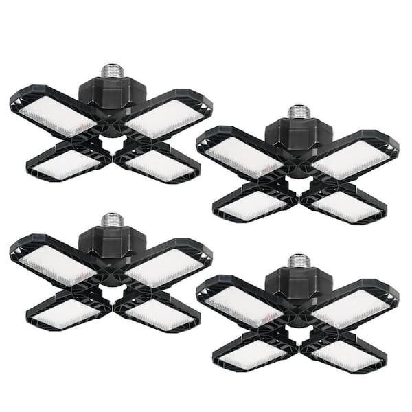 4-Pack LED Garage Light 4-Leaf 60W Equivalent, 6500K Daylight Deformable Fixture with E26 Base, Adjustable Panels