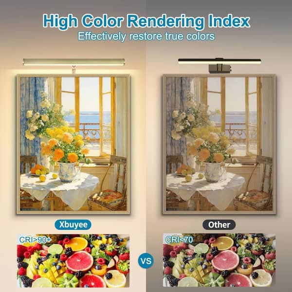 14 in. Antique Brass LED Picture Light for Paintings, Plug-In Art Display Light, CRI90+ 3000K Warm White.