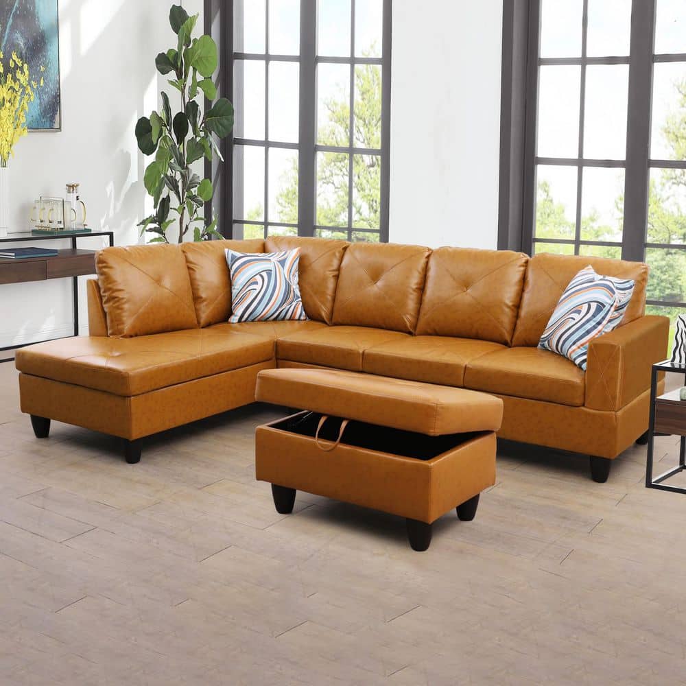 28.5 in. W Ginger Faux Leather Rectangle Ottoman with Storage