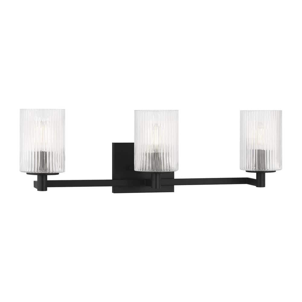 Lando 24.625 in. W x 7.75 in. H 3-Light Midnight Black Bathroom Vanity Light with Clear Fluted Glass Shades price history on PriceWatchPro